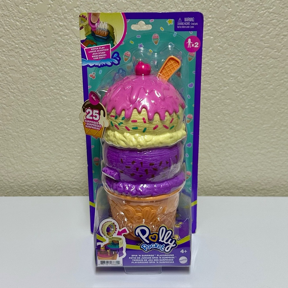 NEW Polly Pocket Ice Cream Spin Surprise Playground On the Go Playset Crossbody